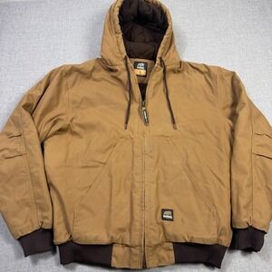Berne Duck Canvas Hooded Jacket Mens Large Brown Workwear Lined Insulated Zip